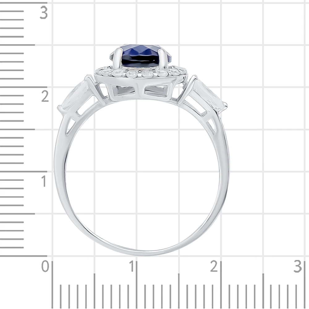 Кольцо с сапфиром синтетическим и фианитами из серебра 925 пробы 3