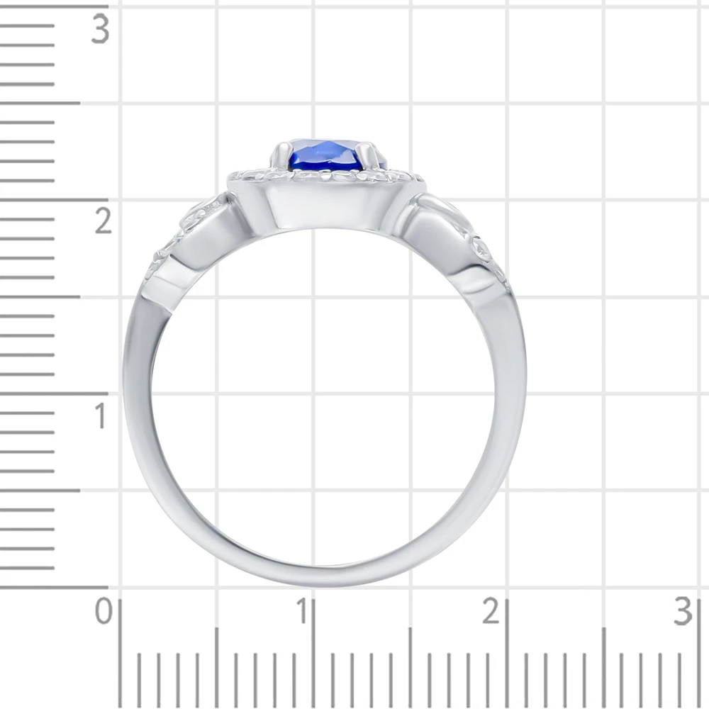 Кольцо с сапфиром синтетическим и фианитами из серебра 925 пробы 3