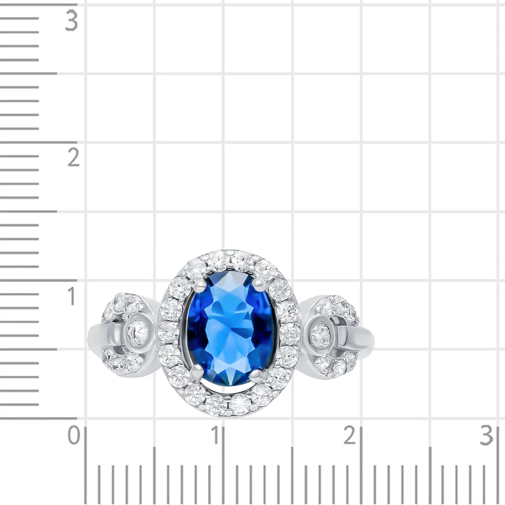 Кольцо с сапфиром синтетическим и фианитами из серебра 925 пробы 2