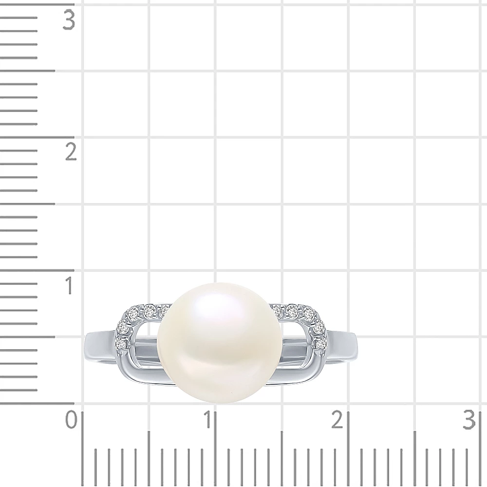 Кольцо с культивированным жемчугом и фианитами из серебра 925 пробы 2