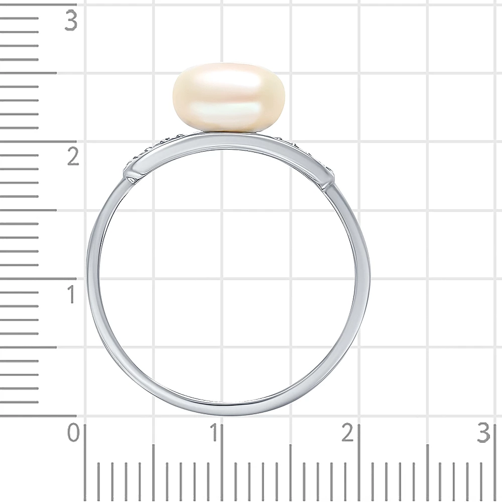 Кольцо с культивированным жемчугом и фианитами из серебра 925 пробы 3