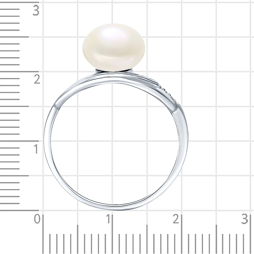 Кольцо с культивированным жемчугом и фианитами из серебра 925 пробы 3