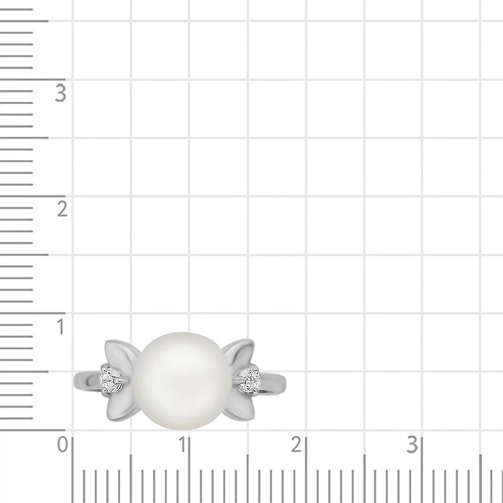 Кольцо с культивированным жемчугом и фианитами из серебра 925 пробы 2