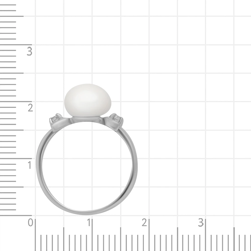 Кольцо с культивированным жемчугом и фианитами из серебра 925 пробы 3