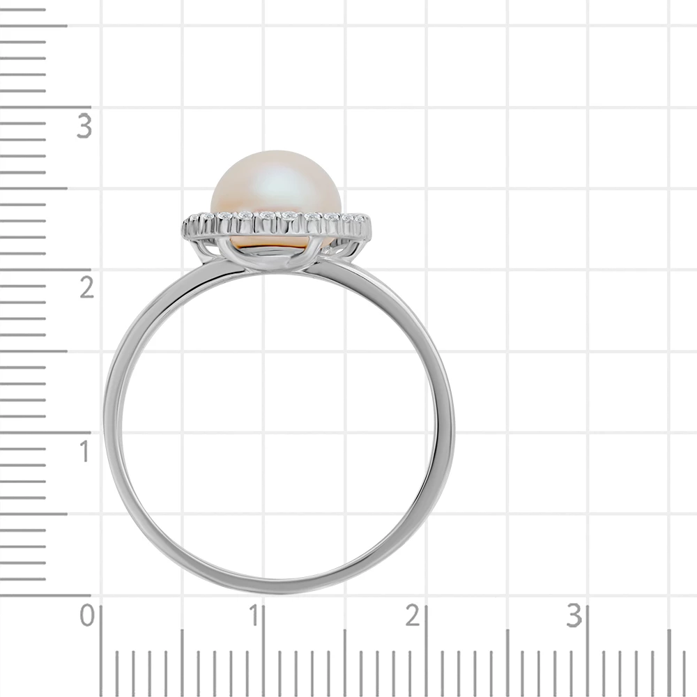 Кольцо с культивированным жемчугом и фианитами из серебра 925 пробы 3