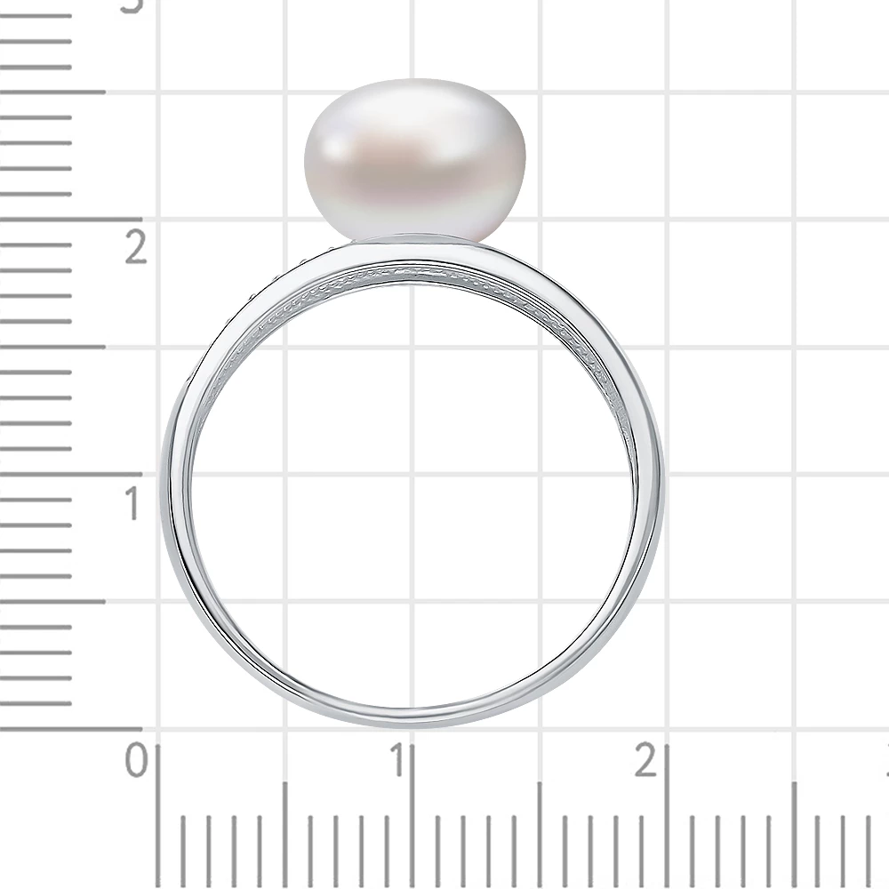 Кольцо с культивированным жемчугом и фианитами из серебра 925 пробы 3