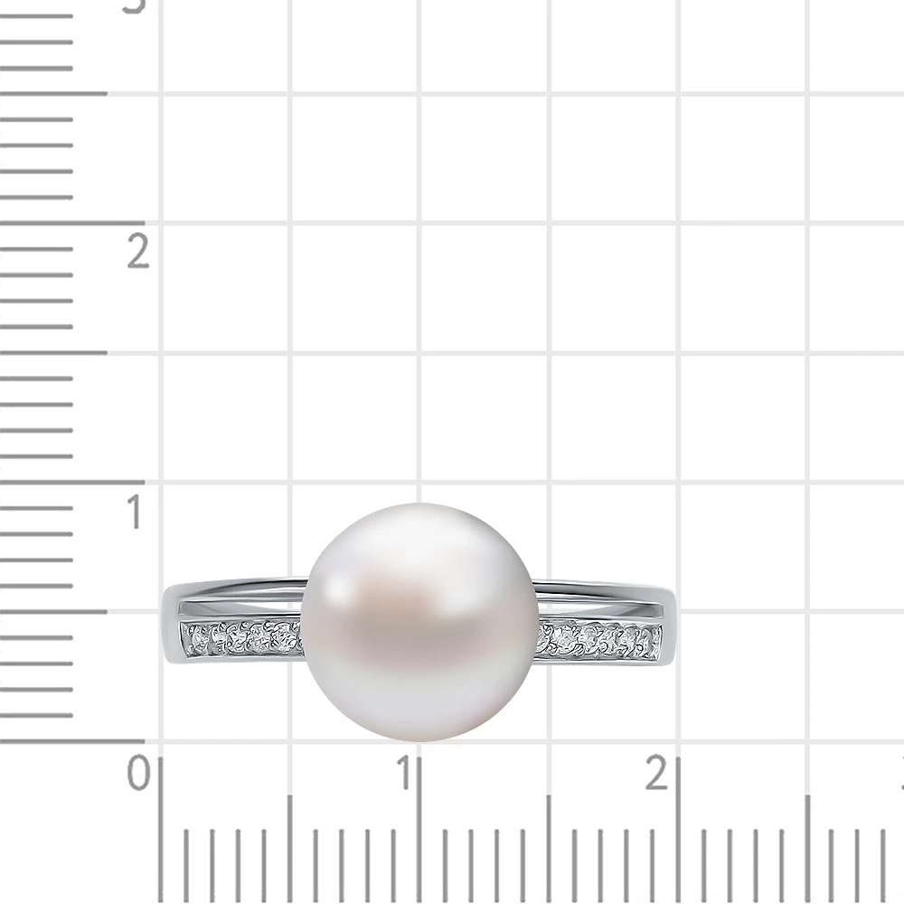 Кольцо с культивированным жемчугом и фианитами из серебра 925 пробы 2