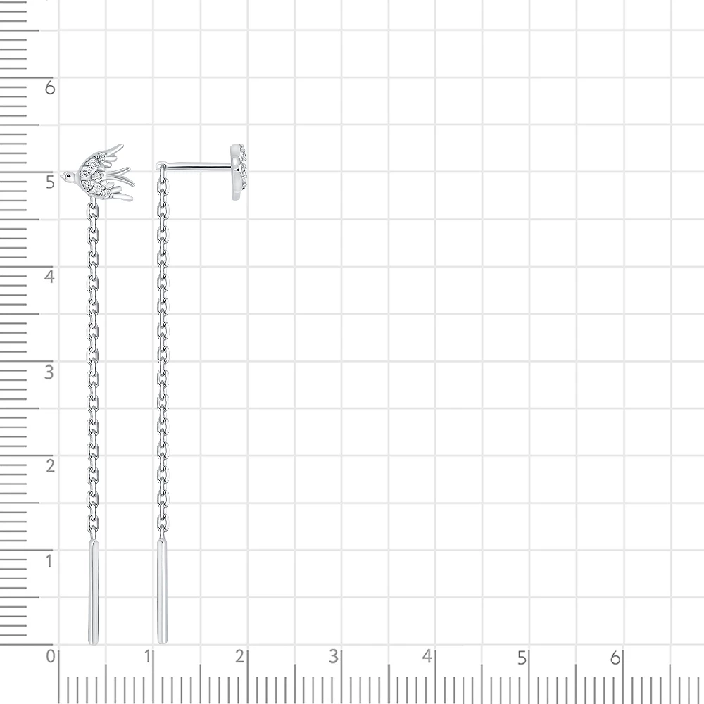Серьги  Птица с фианитами из серебра 925 пробы 3