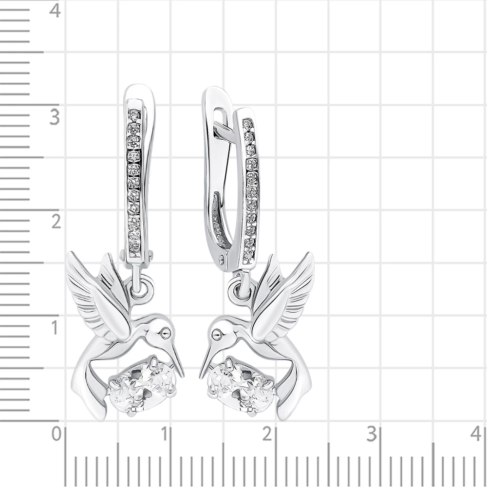Серьги  Птица с фианитами из серебра 925 пробы 2