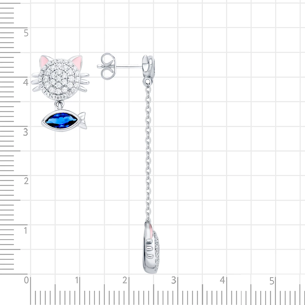 Серьги  Кошка с фианитами из серебра 925 пробы 2