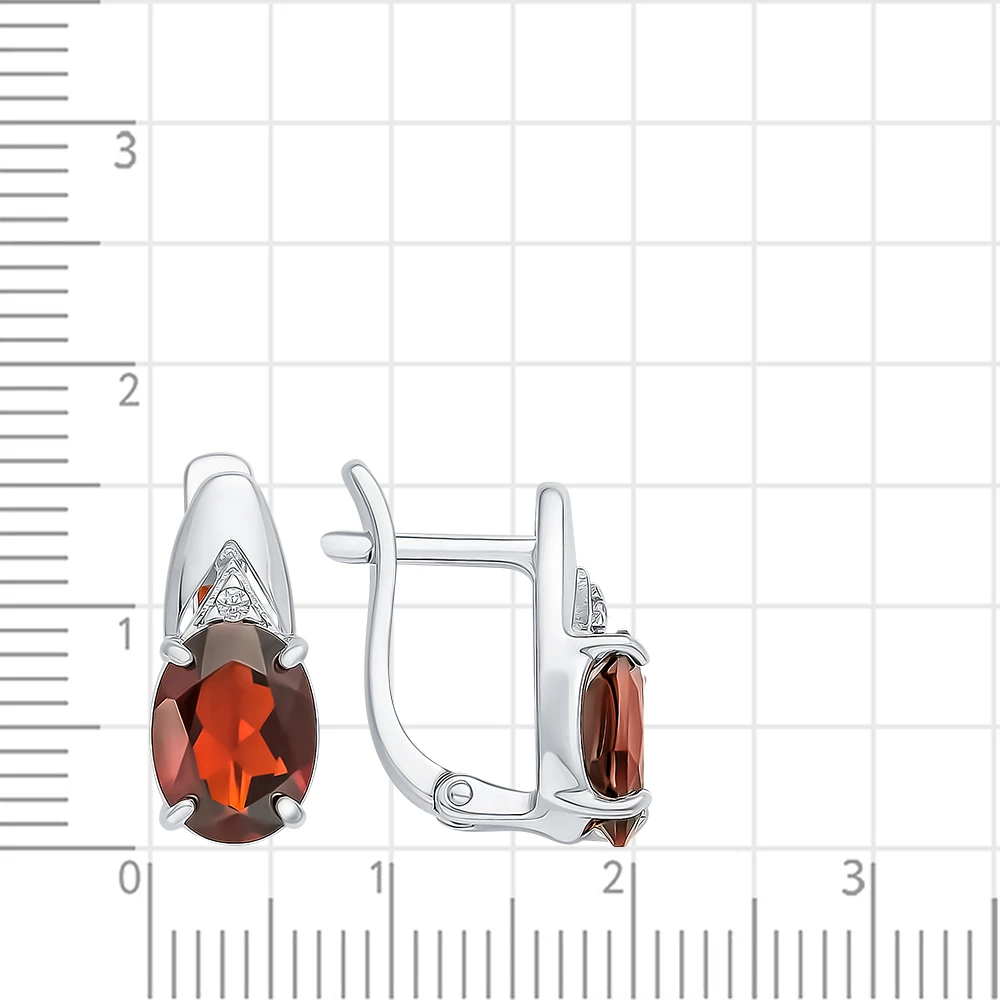 Серьги с гранатом и фианитами из серебра 925 пробы 2