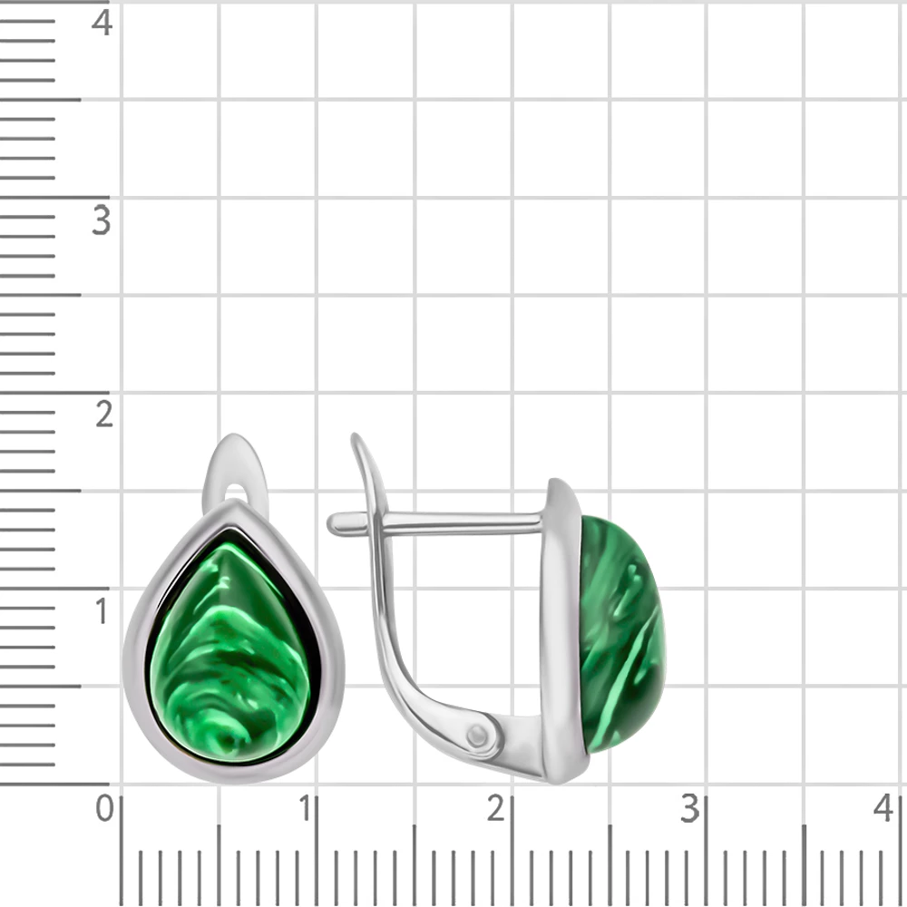 Серьги с малахитами синтетическими из серебра 925 пробы 2