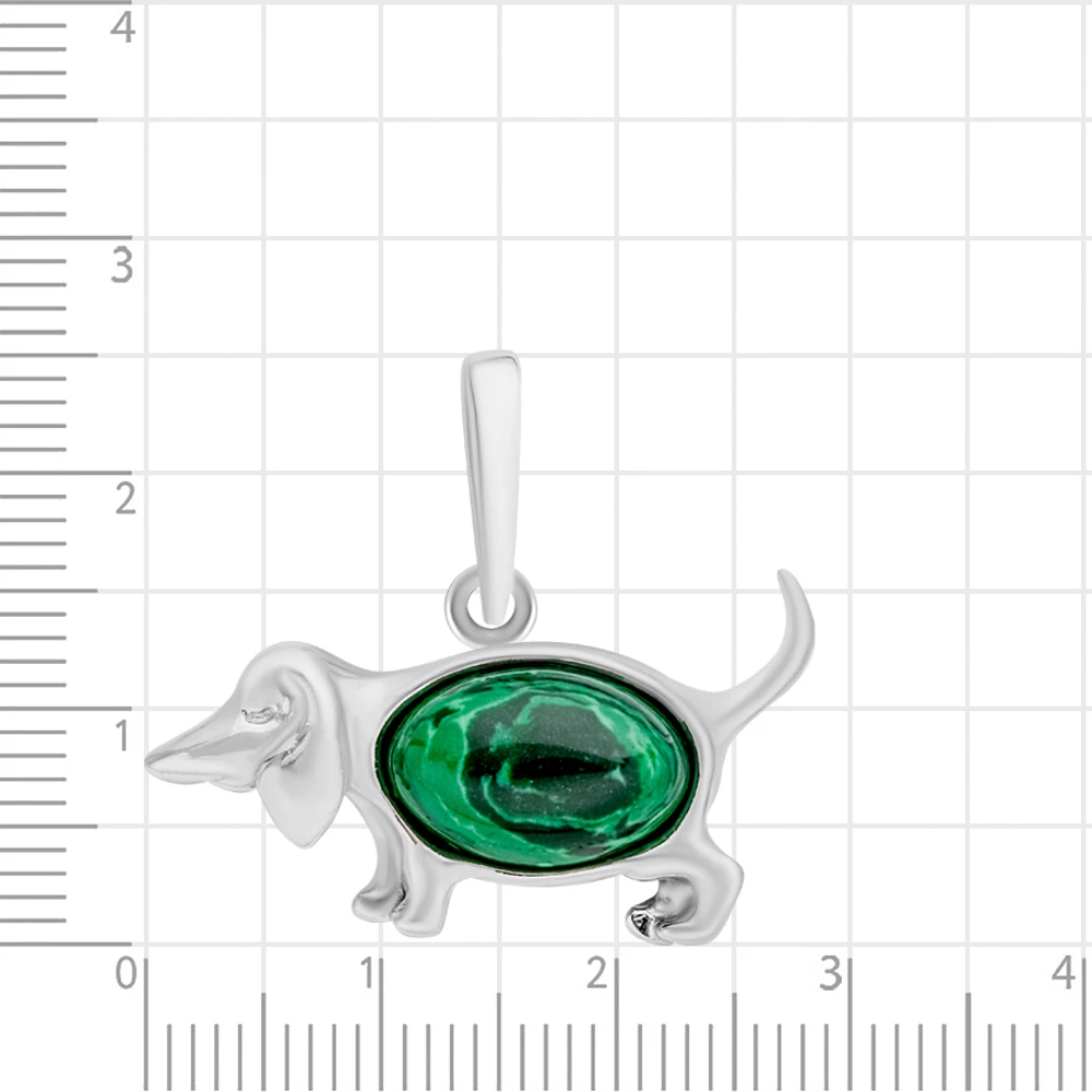 Подвес  Собака с малахитом синтетическим из серебра 925 пробы 2