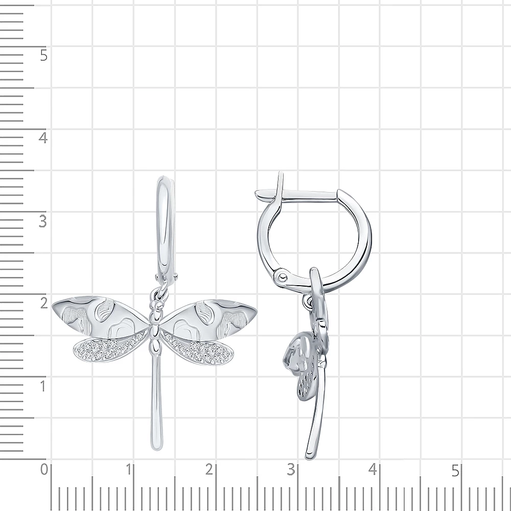 Серьги  Стрекоза с фианитами из серебра 925 пробы 2