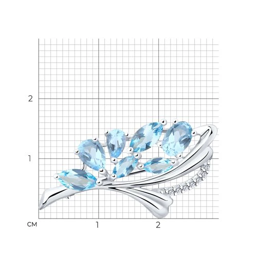 Брошь с топазом и фианитами из серебра 925 пробы 2