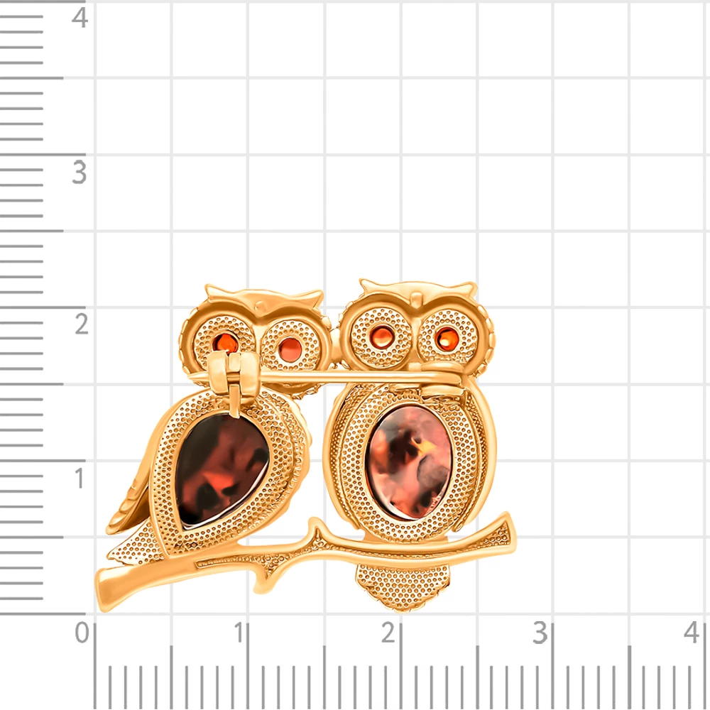 Брошь  Сова с янтарем из серебра 925 пробы 2