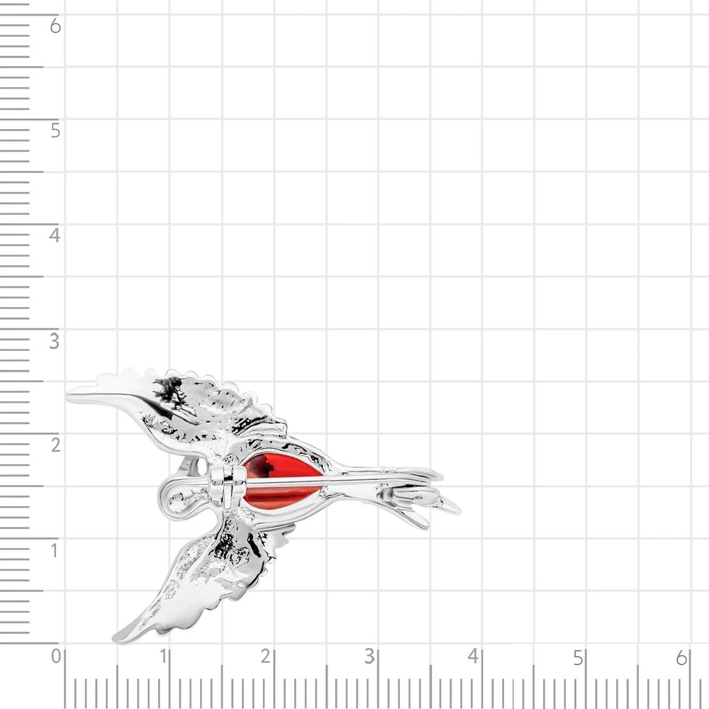 Брошь  Птица с янтарем из серебра 925 пробы 2