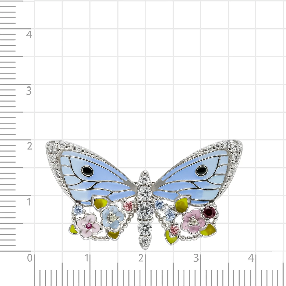 Брошь  Бабочка с корундами синтетическими из серебра 925 пробы 2