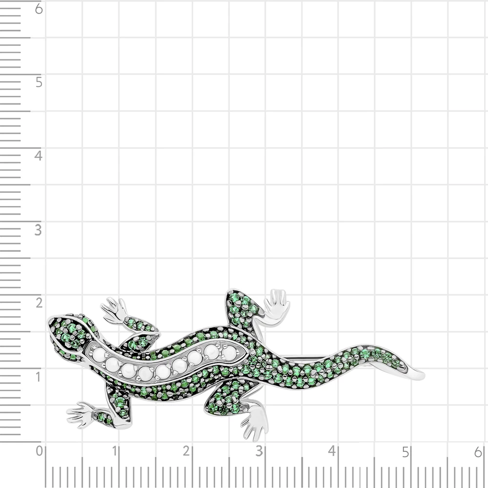 Брошь  Ящерица с жемчугом искусственным и фианитами из серебра 925 пробы 2