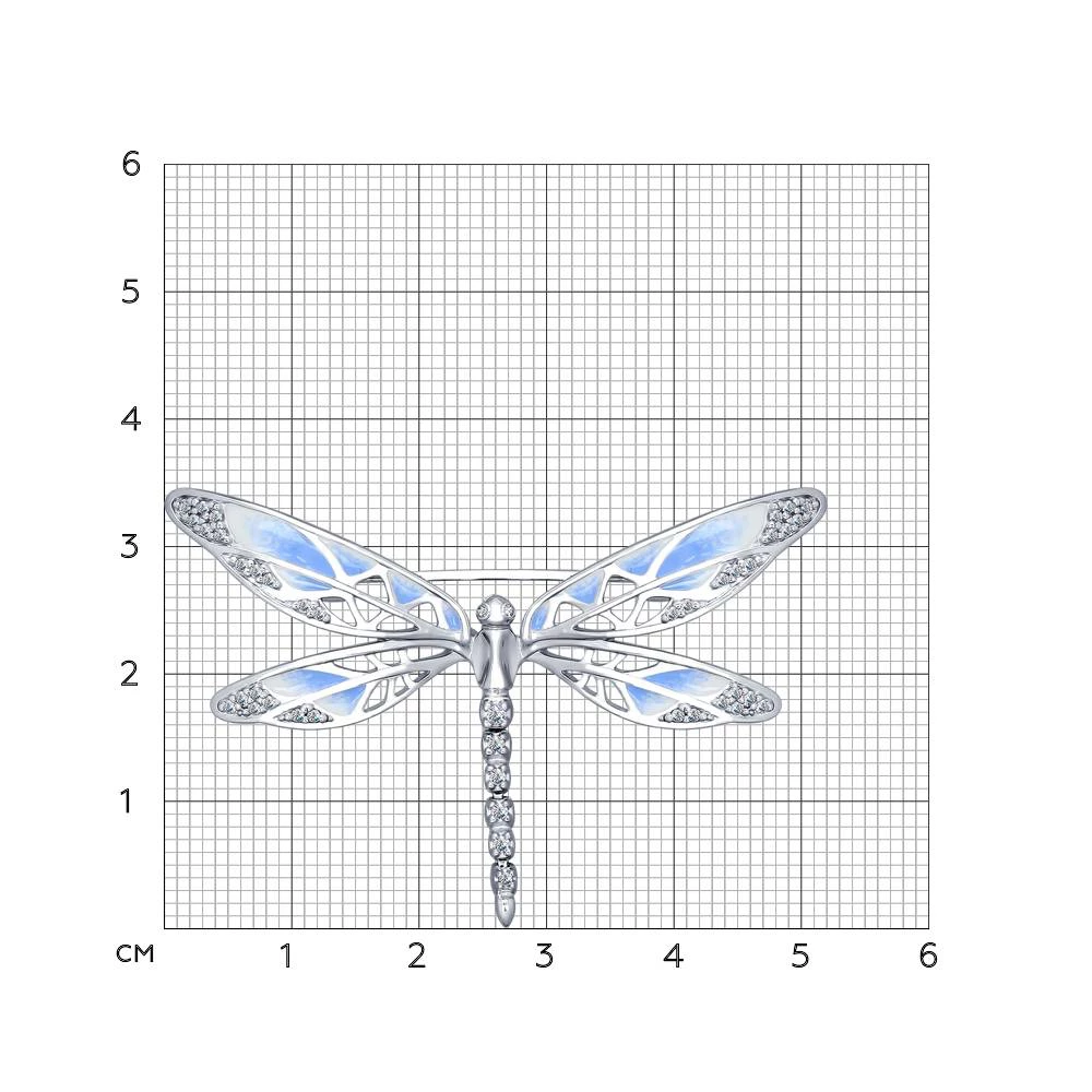Брошь  Стрекоза с фианитами из серебра 925 пробы 2