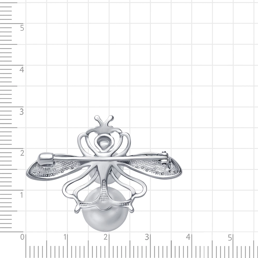 Брошь  Пчелка с жемчугом искусственным и фианитами из серебра 925 пробы 2