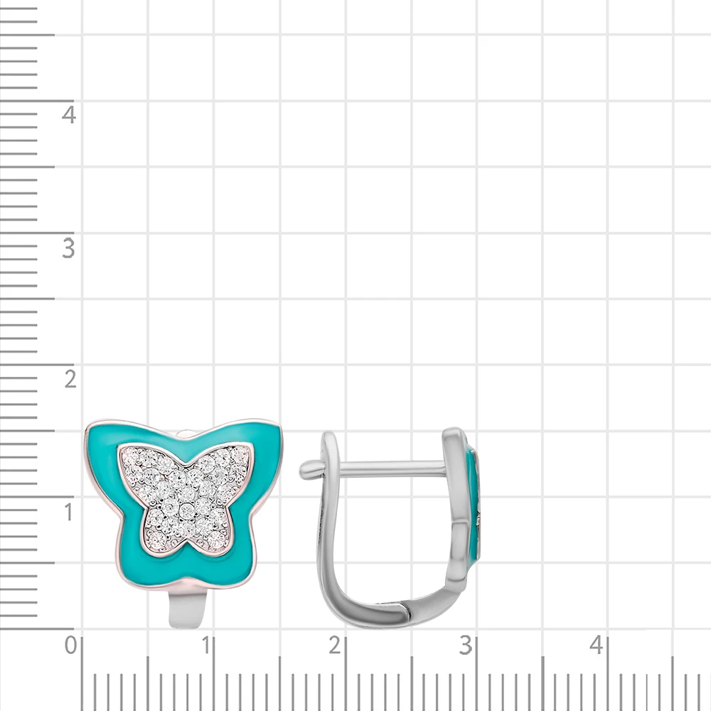 Серьги  Бабочка детские с фианитами из серебра 925/875 пробы 2