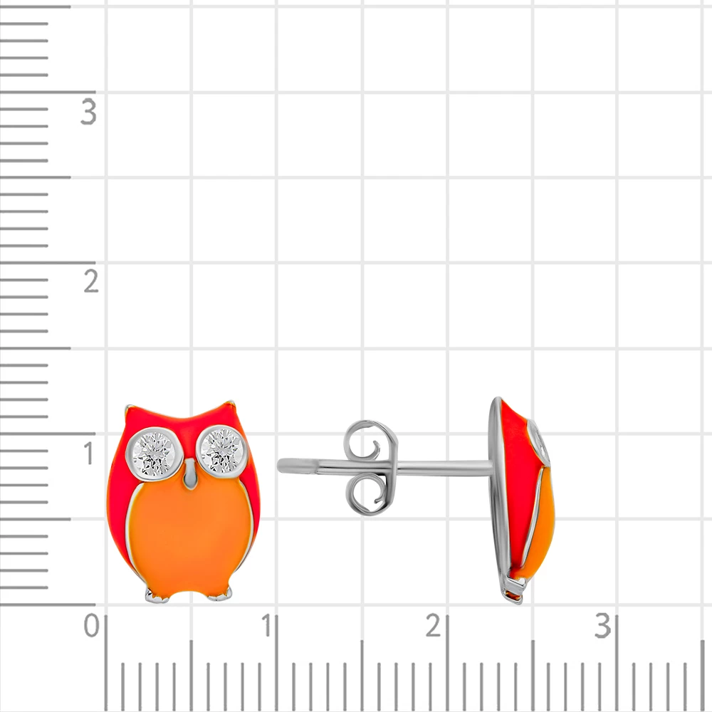 Серьги  Сова детские с фианитами из серебра 925 пробы 2