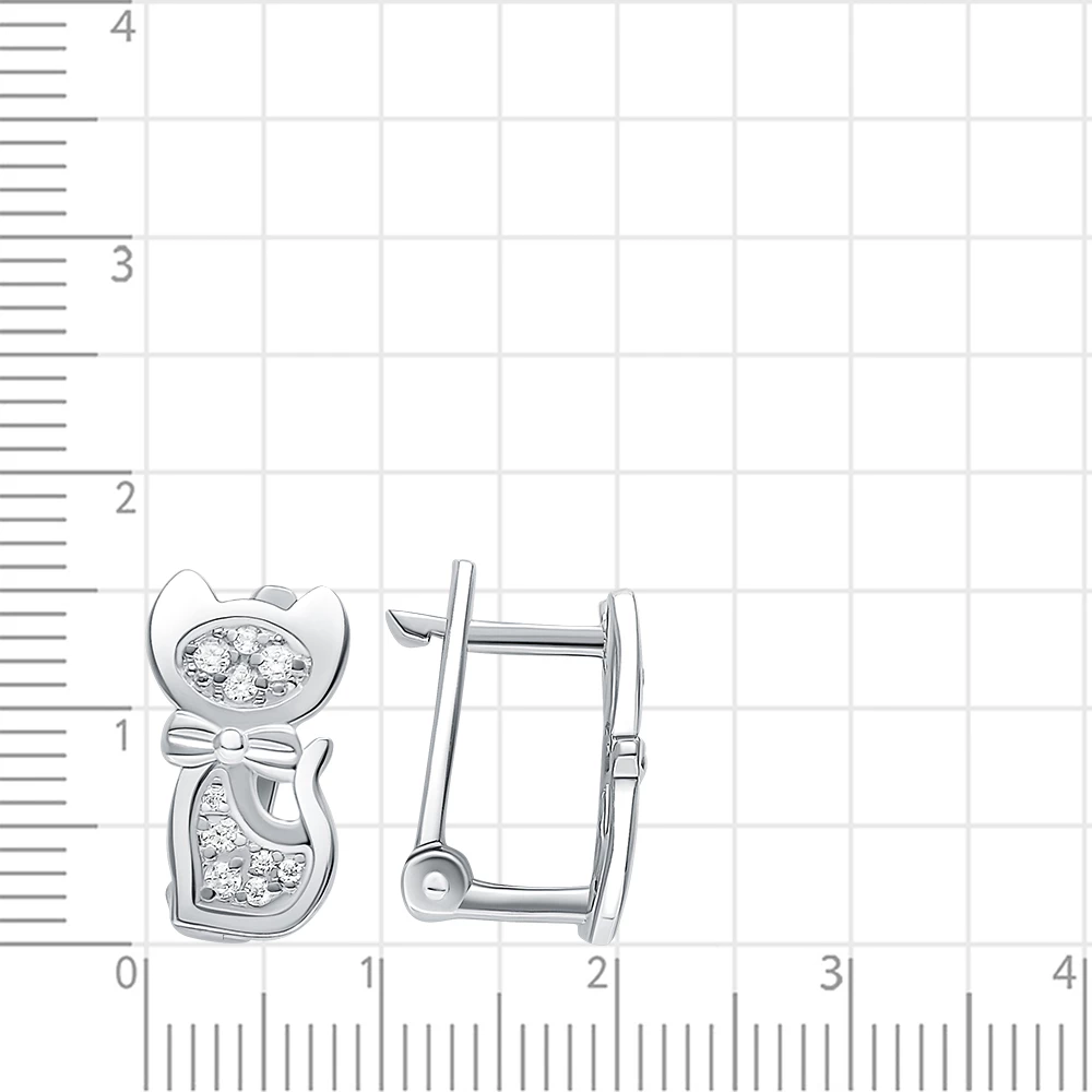 Серьги  Кошка детские с фианитами из серебра 925 пробы 2