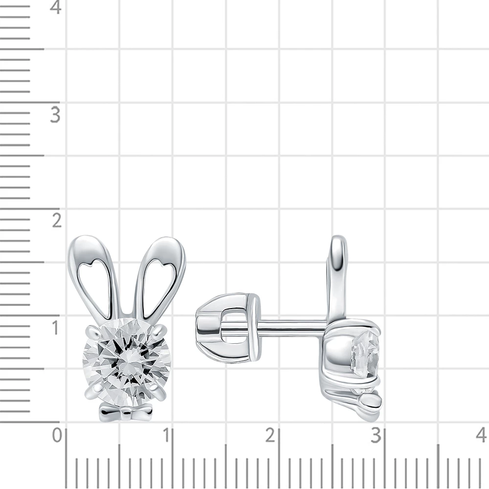 Серьги  Заяц детские с фианитами из серебра 925 пробы 2