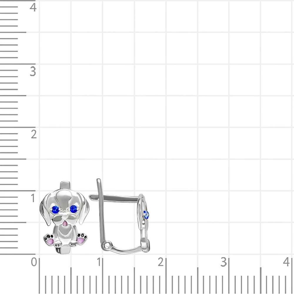 Серьги  Собака детские с фианитами из серебра 925 пробы 3