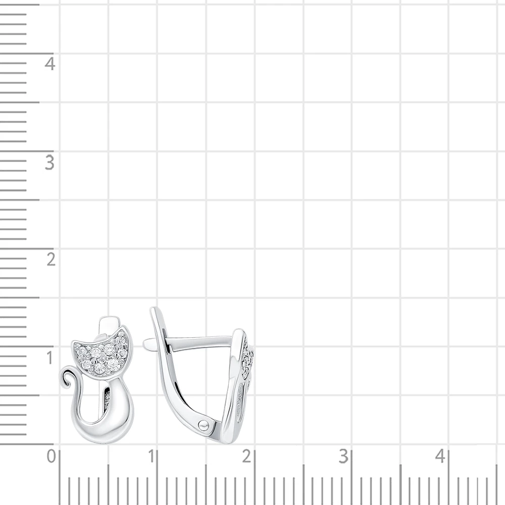 Серьги  Кошка детские с фианитами из серебра 925 пробы 2