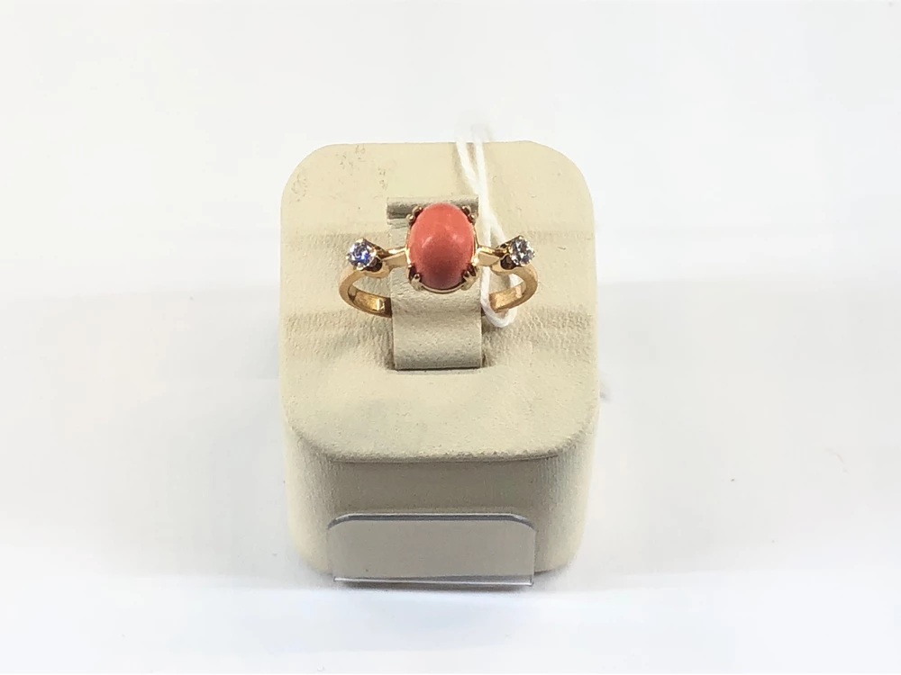 Кольцо с кораллом из красного золота 585 пробы 1