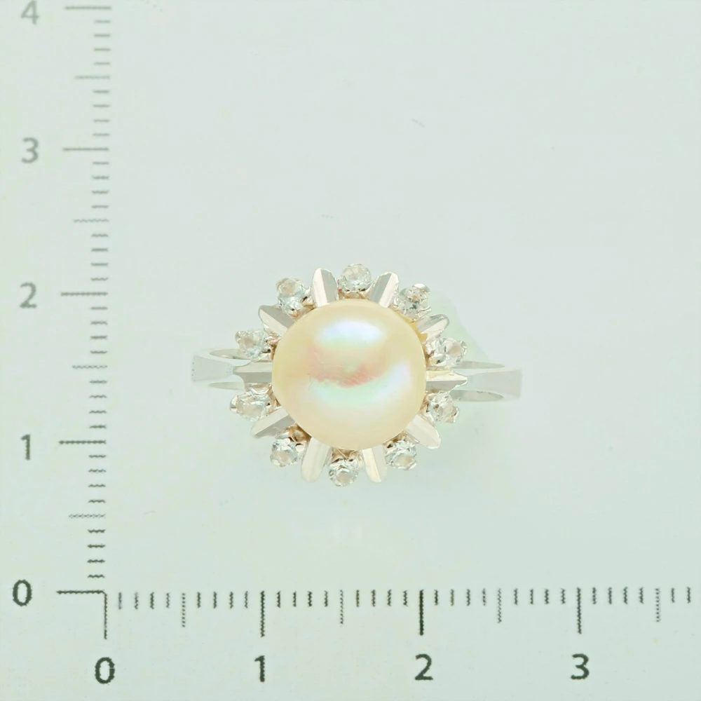 Кольцо с жемчугом из белого золота 750 пробы 2