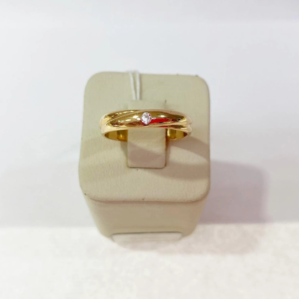Кольцо обручальное с фианитом из красного золота 585 пробы