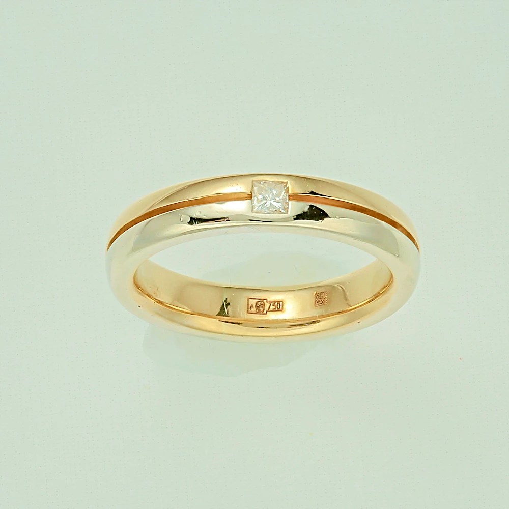 Кольцо обручальное с бриллиантом из красного золота 750 пробы 1
