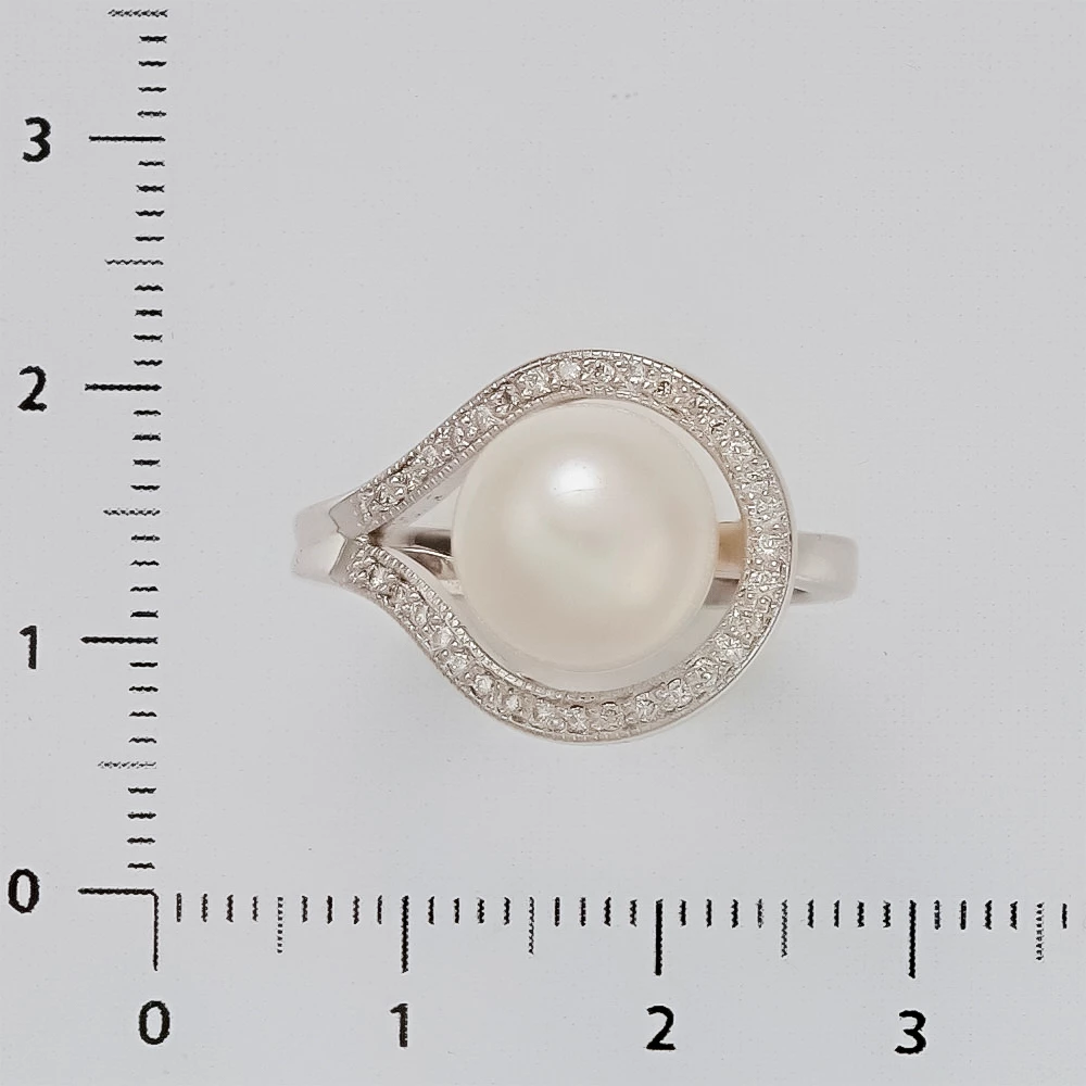 Кольцо с жемчугом из белого золота 585 пробы 2