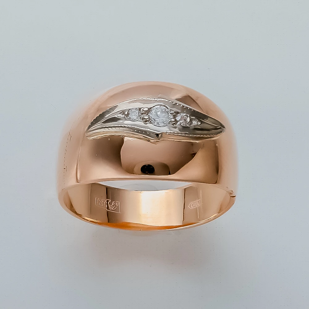 Кольцо обручальное с фианитом из красного золота 585 пробы 1