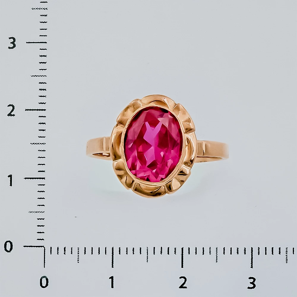 Кольцо с рубином синтетическим из красного золота 583 пробы 2