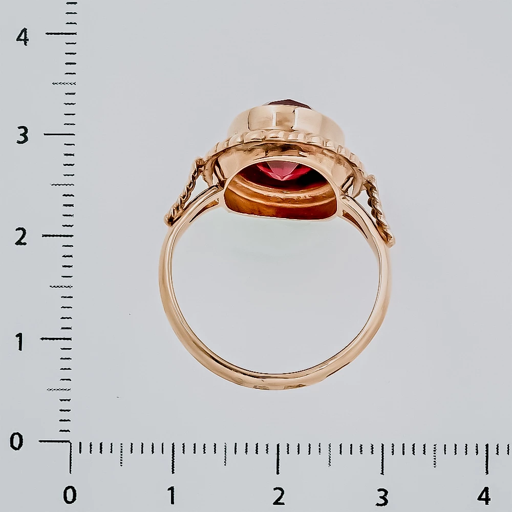 Кольцо с рубином синтетическим из красного золота 583 пробы 3