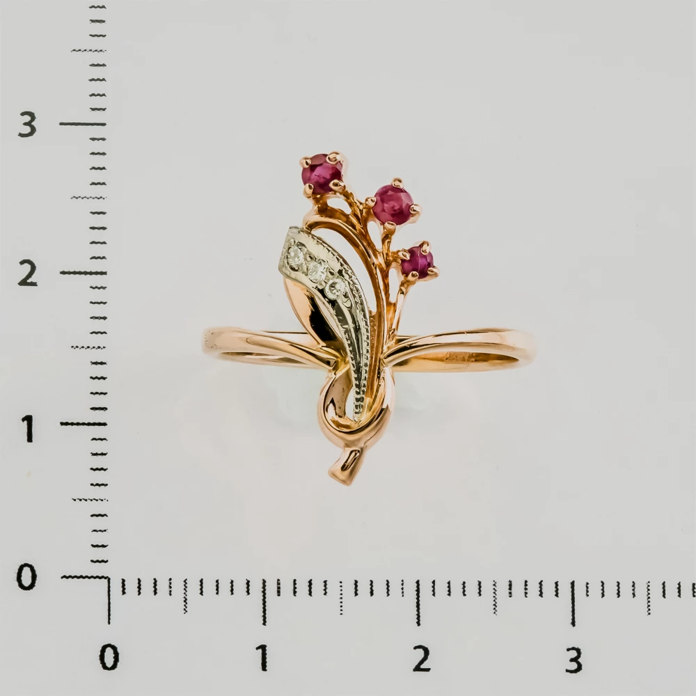 Кольцо с рубином из красного золота 585 пробы 2