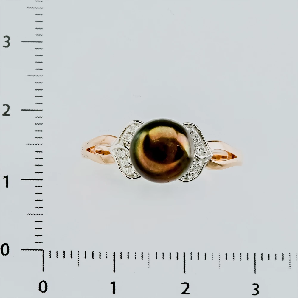 Кольцо с культивированным жемчугом из красного золота 585 пробы 2