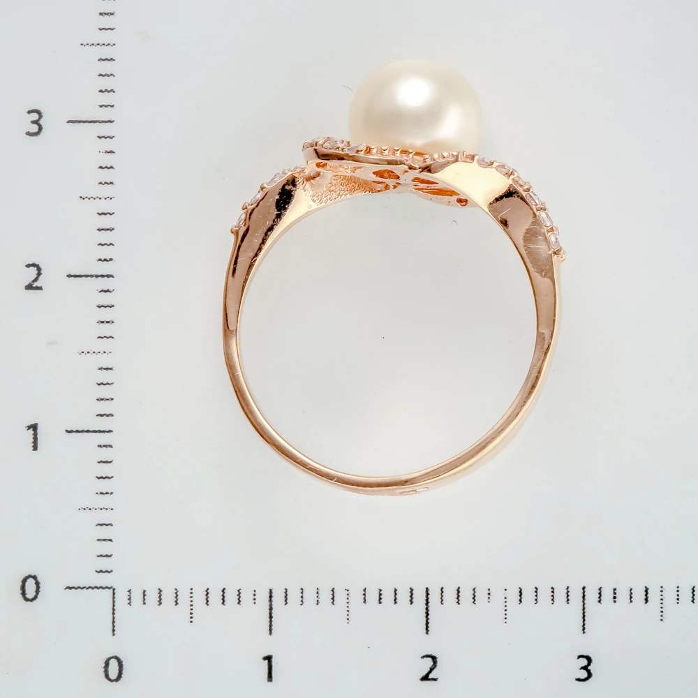 Кольцо с культивированным жемчугом из красного золота 585 пробы 3