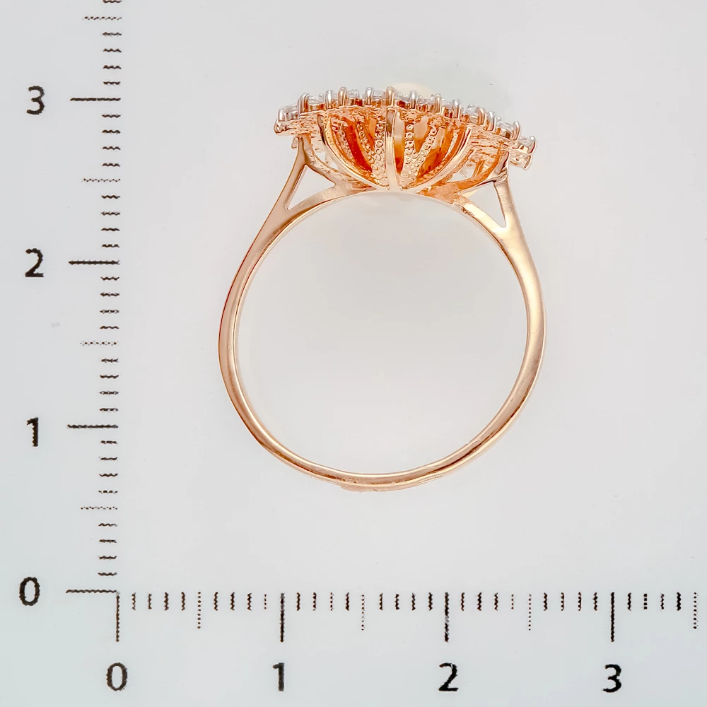 Кольцо с культивированным жемчугом из красного золота 585 пробы 3
