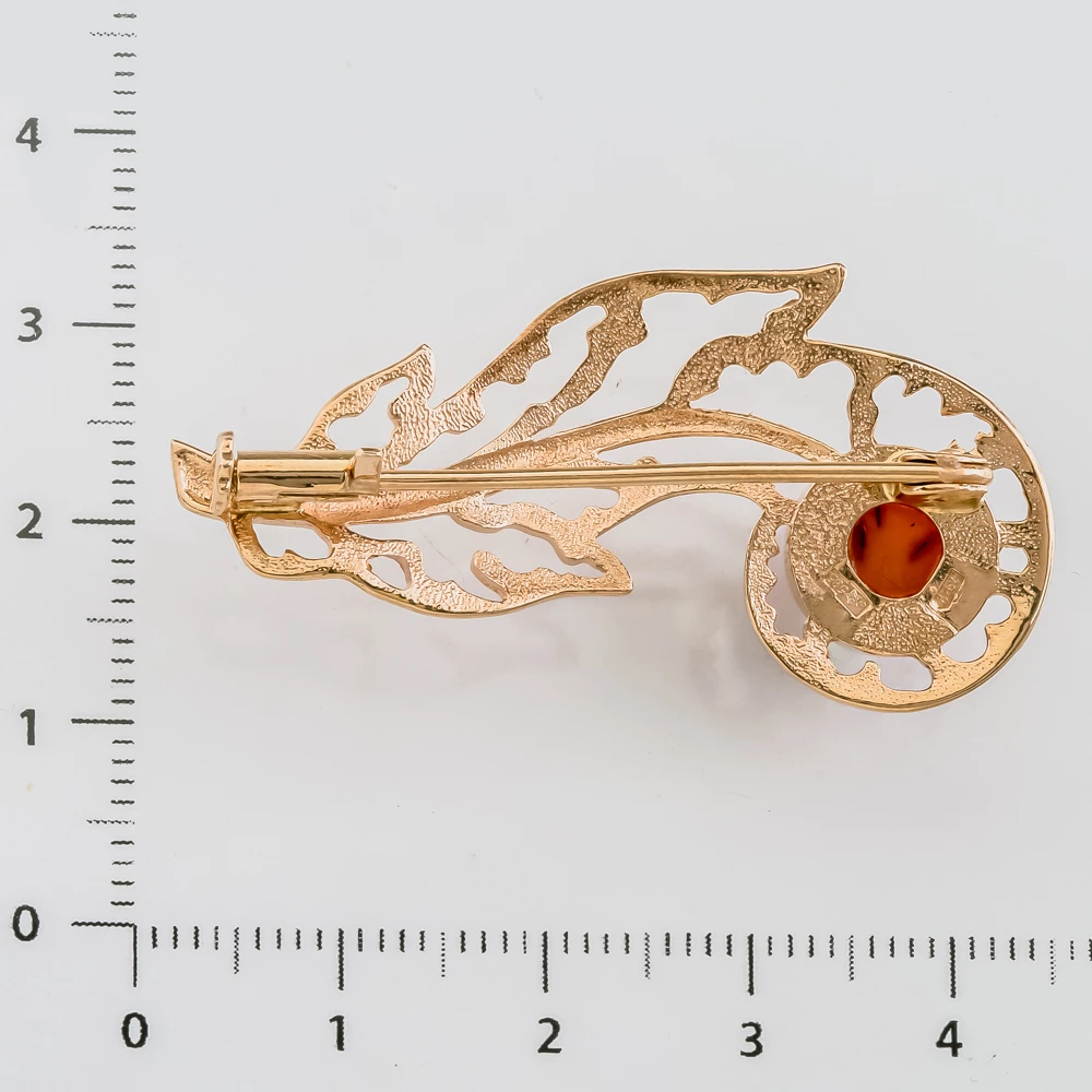 Брошь с янтарем из красного золота 585 пробы 2