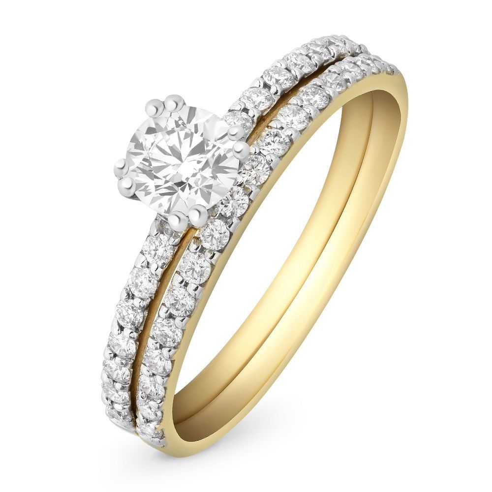 кольцо с бриллиантом из желтого золота фото