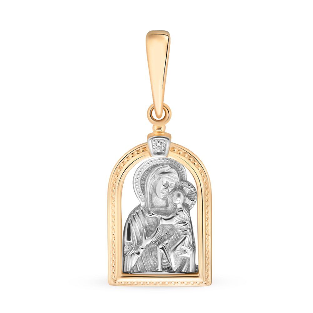 Икона Феодоровская с бриллиантом из комбинированного золота 585 пробы