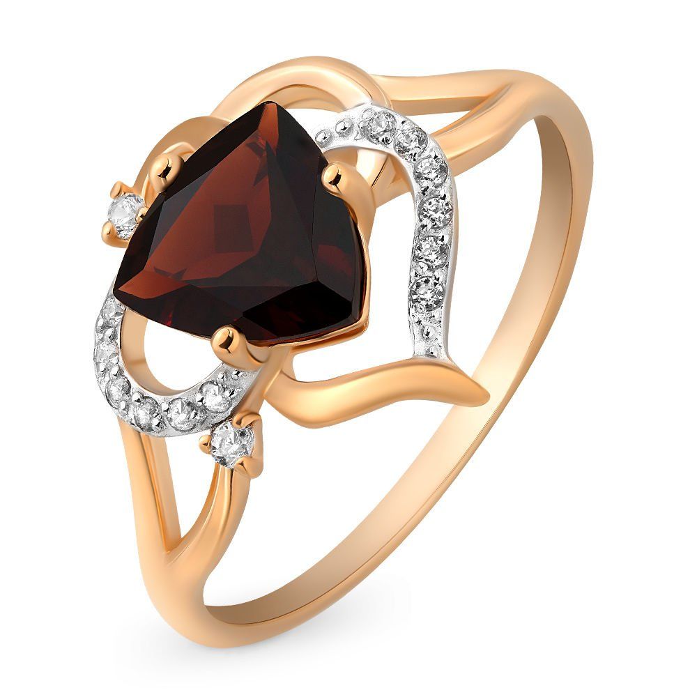 

Кольцо с гранатом и фианитами из красного золота 585 пробы, размер