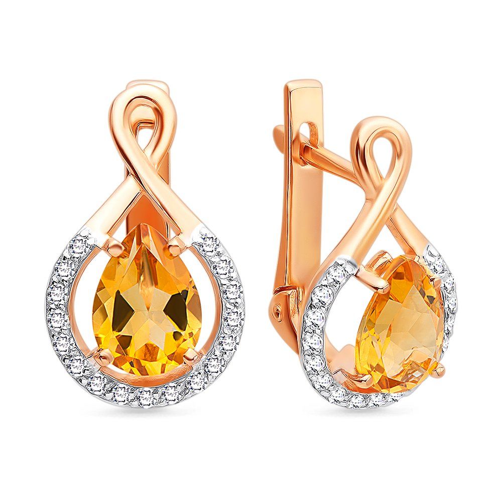 

Золотые серьги с цитринами