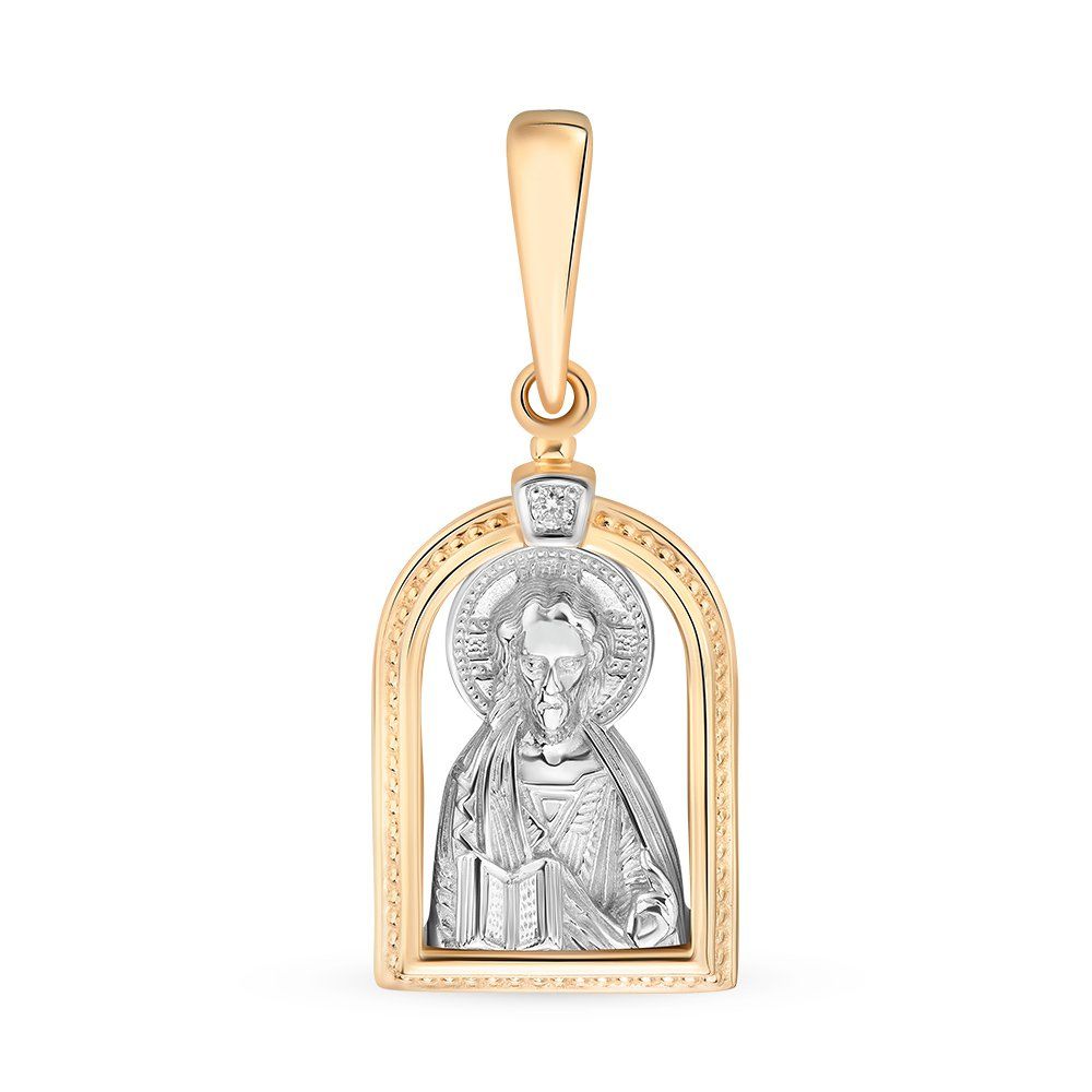 Икона Спас Вседержитель с бриллиантом из комбинированного золота 585 пробы