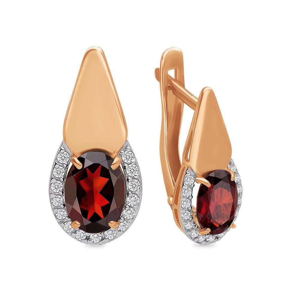 

Серьги с гранатом и фианитами из красного золота 585 пробы